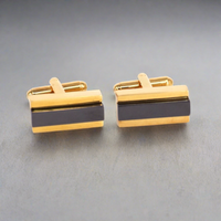 Gold Bar with Black Fiber glass Rectangle Cufflinks (Online Exclusive)