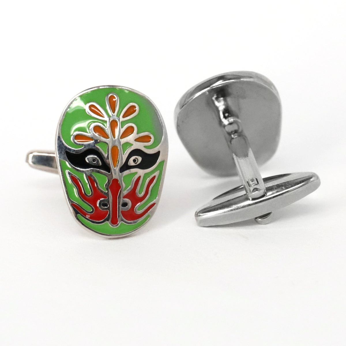 Jing Mask or Chinese Opera mask  green Cufflinks (Online Exclusive)