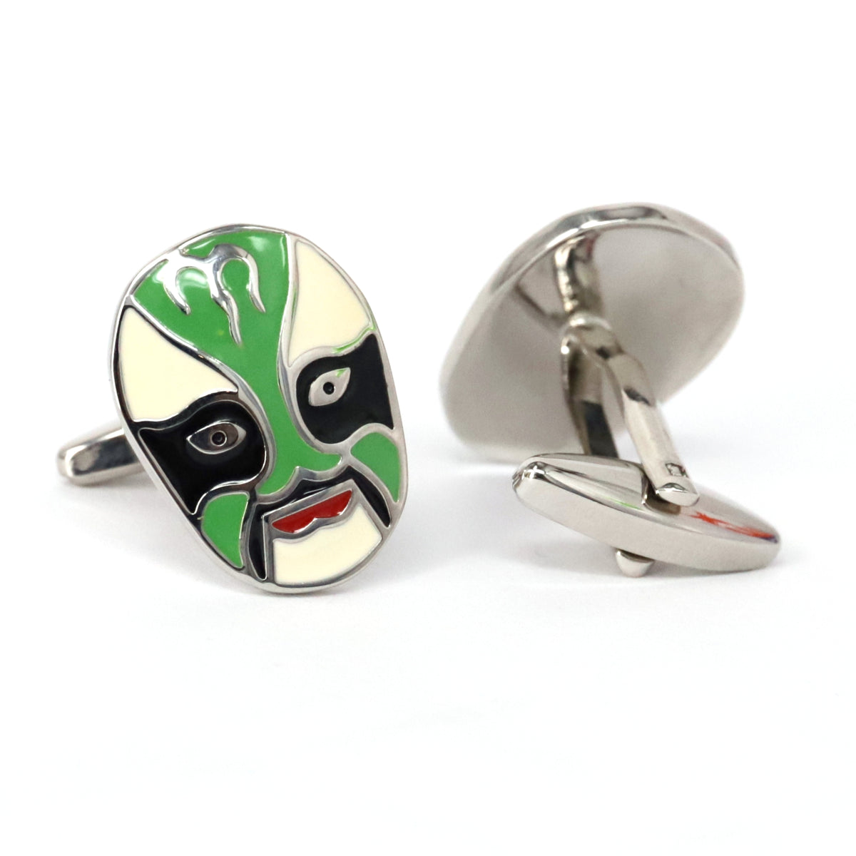 Jing Mask or Chinese Opera mask  green white Cufflinks (Online Exclusive)