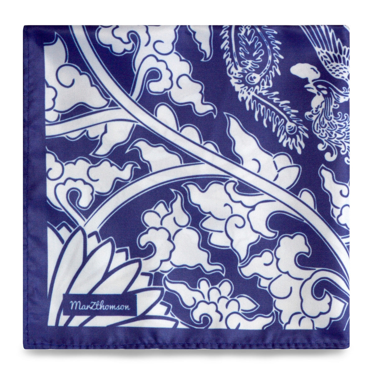 Peranakan Floral Print Pocket Square-Pocket Squares-MarZthomson-Blue-Cufflinks.com.sg