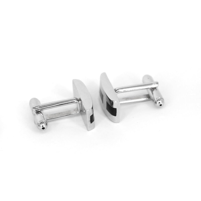 Silver Rectangle Cufflinks with Black Enamel H