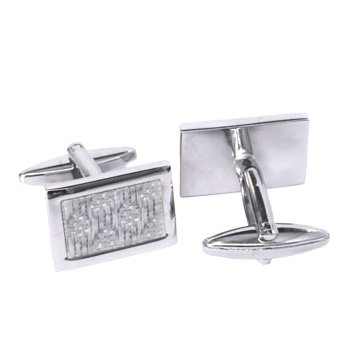 Rectangle Carbon Fiber Cufflinks in White Fiber