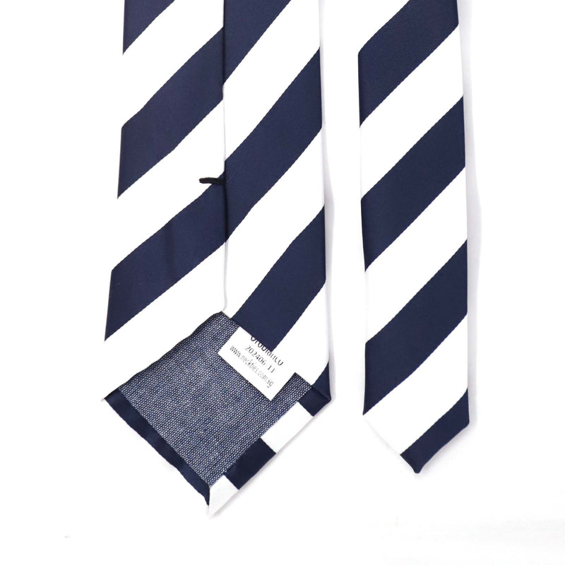 Stefano Cau PANEL DOUBLE STRIPE SATIN TIE - White Navy