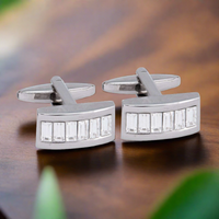 6 Silver Vertical Clear Crystal Cufflinks (Online Exclusive)