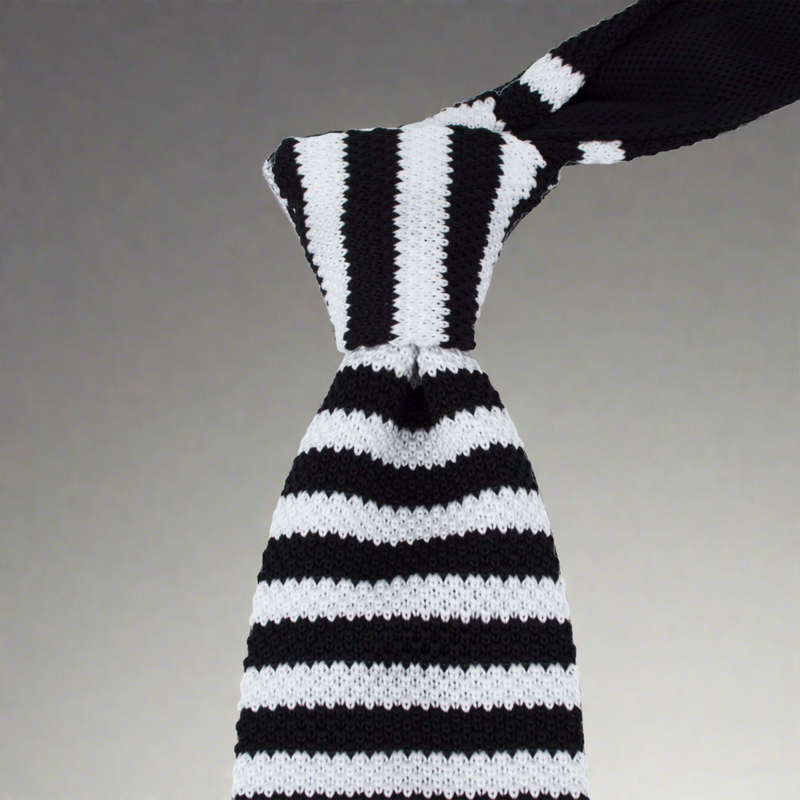 6.5cm Knitted Ties with Black and White Stripes (Online Exclusive)