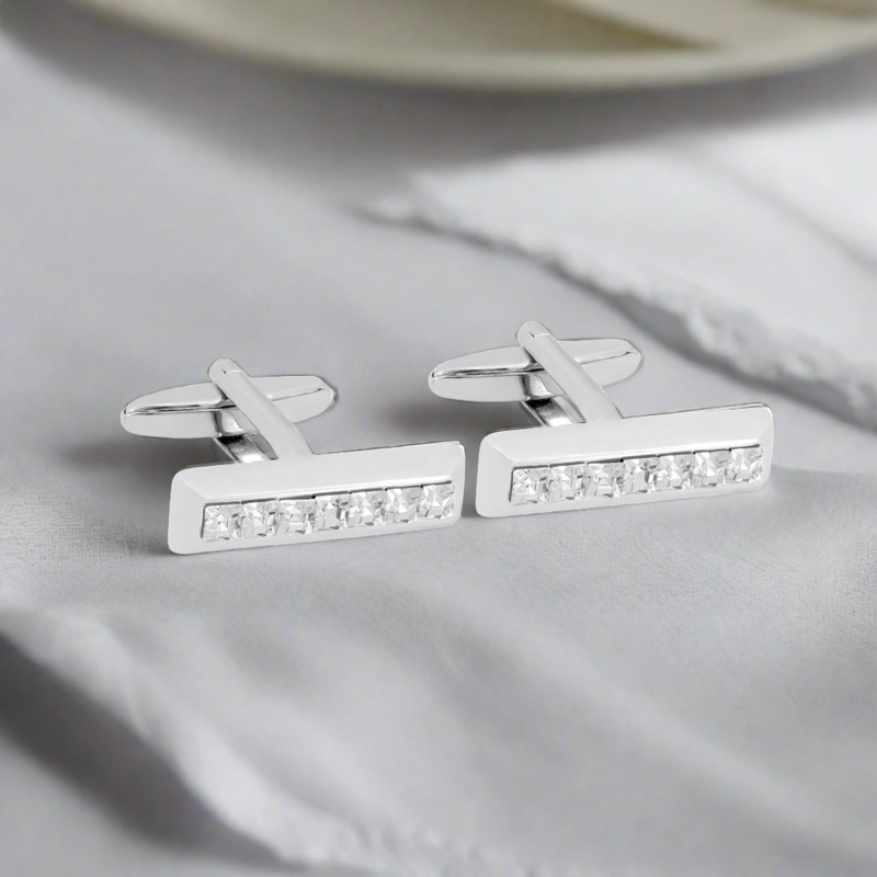 7 Rectangle White Crystals Cufflinks (Online Exclusive)