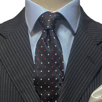 OroTie Square Jacquare Black Background with white and Red diamond