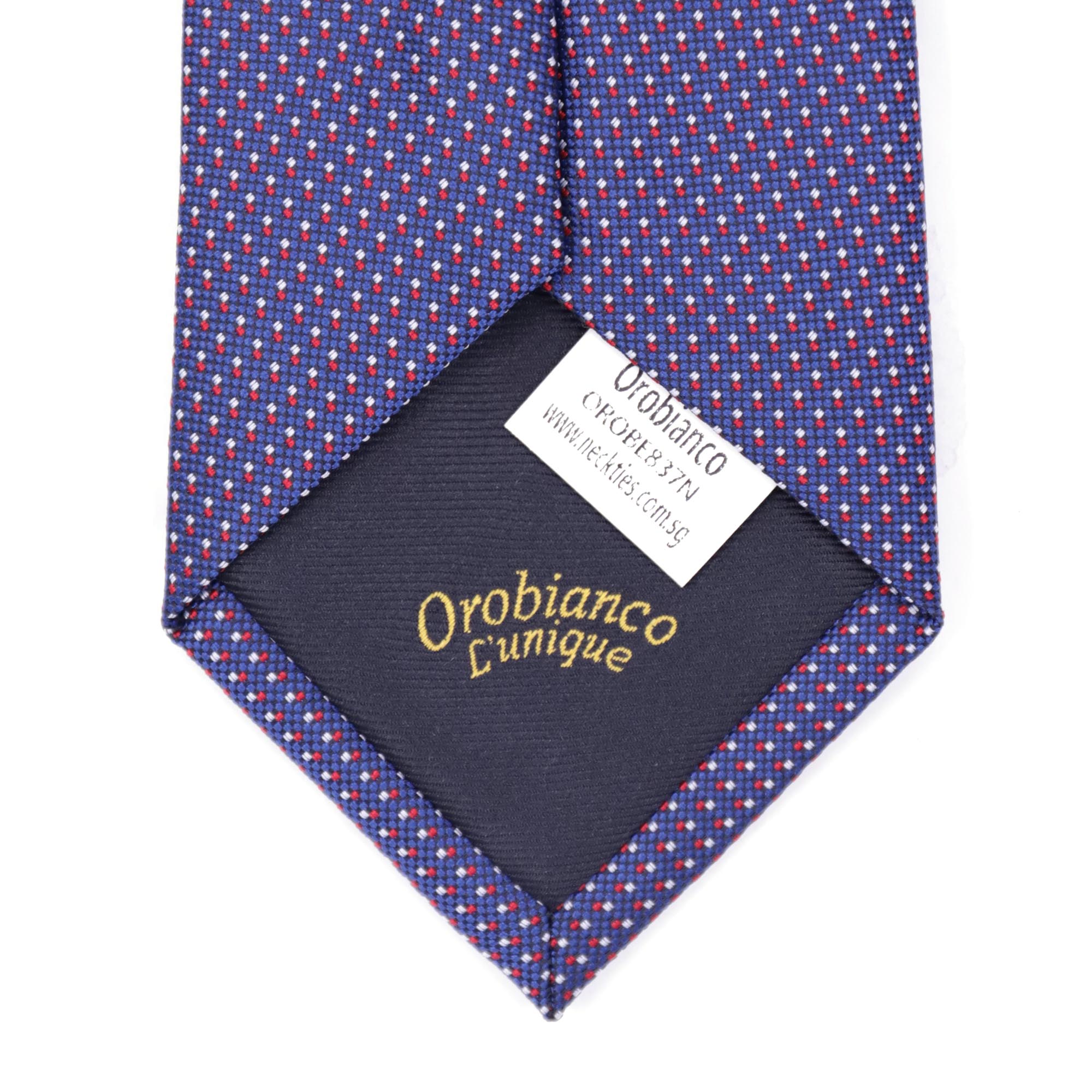 OroTie Jacquare Blue Background with white and Red small Square