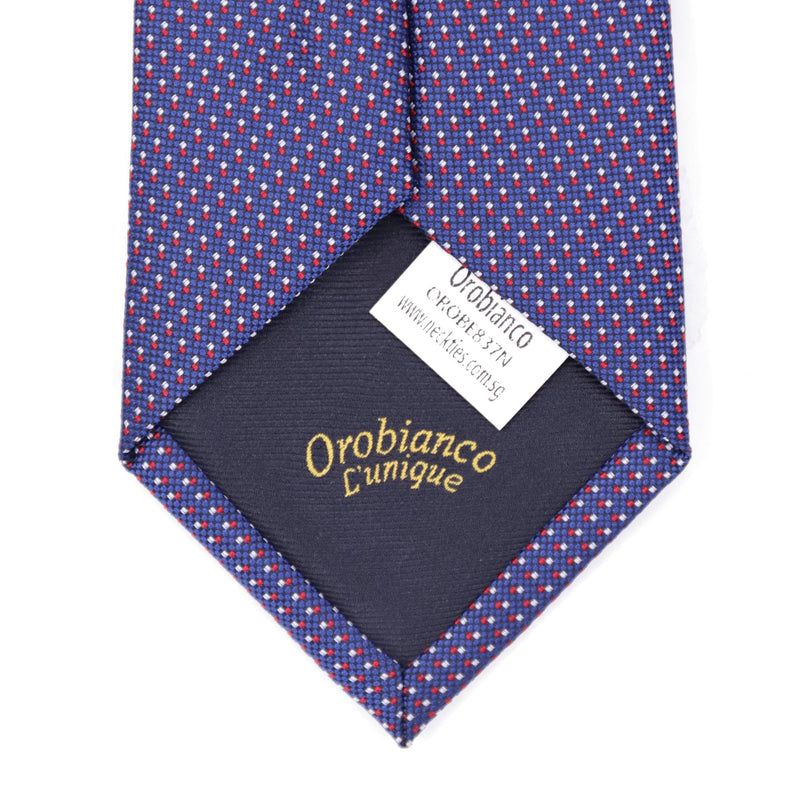 OroTie Jacquare Blue Background with white and Red small Square