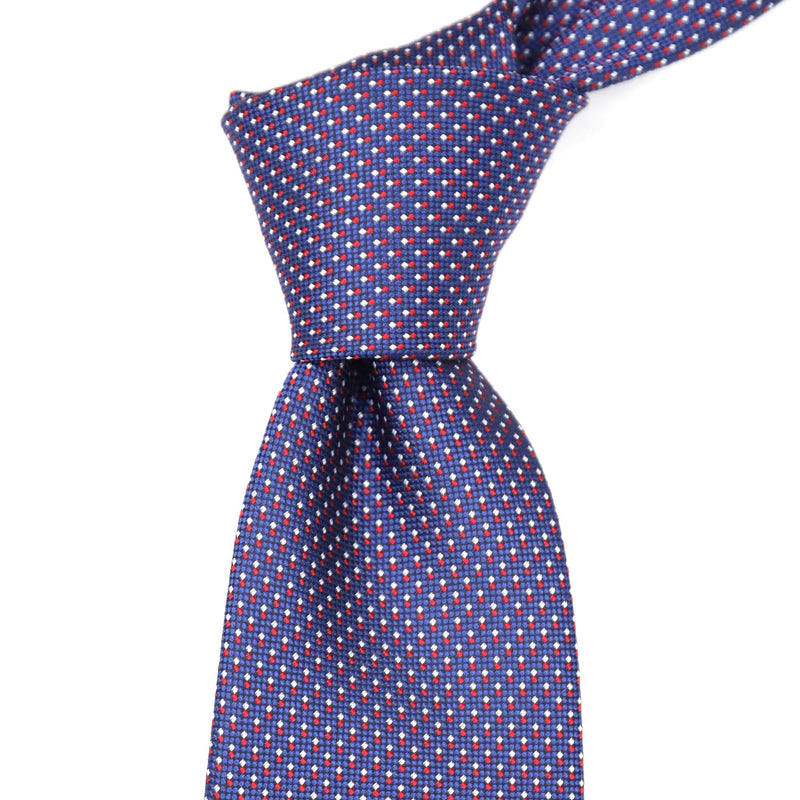 OroTie Jacquare Blue Background with white and Red small Square