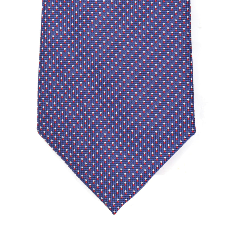 OroTie Jacquare Blue Background with white and Red small Square