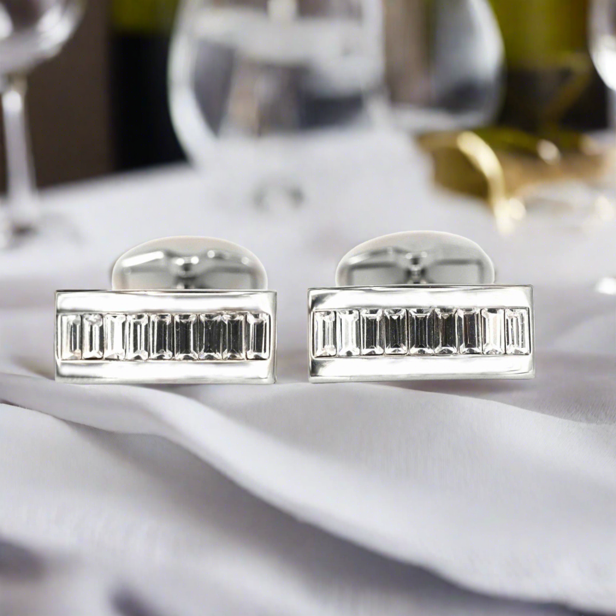 9 Clear Crystal Rectangle Cufflinks (Online Exclusive)