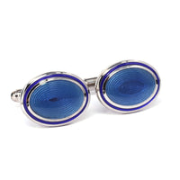 Classic Oval Enamel Blue Cufflinks with Blue circle