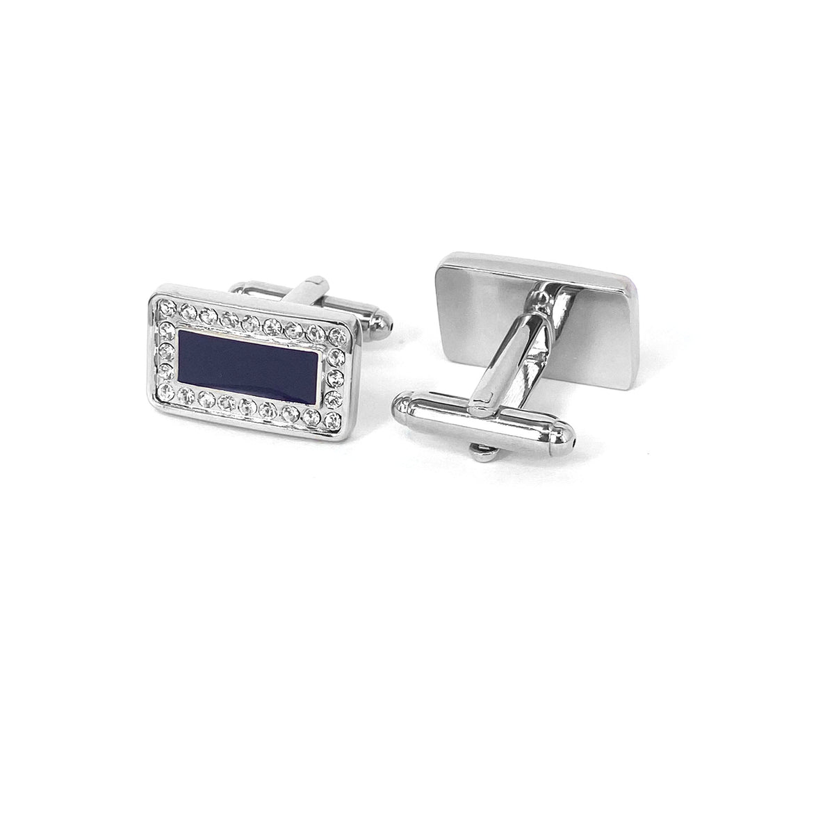 Rectangle Black Enamel Centerpiece with 24 Clear Crystals Cufflinks (Online Exclusive)