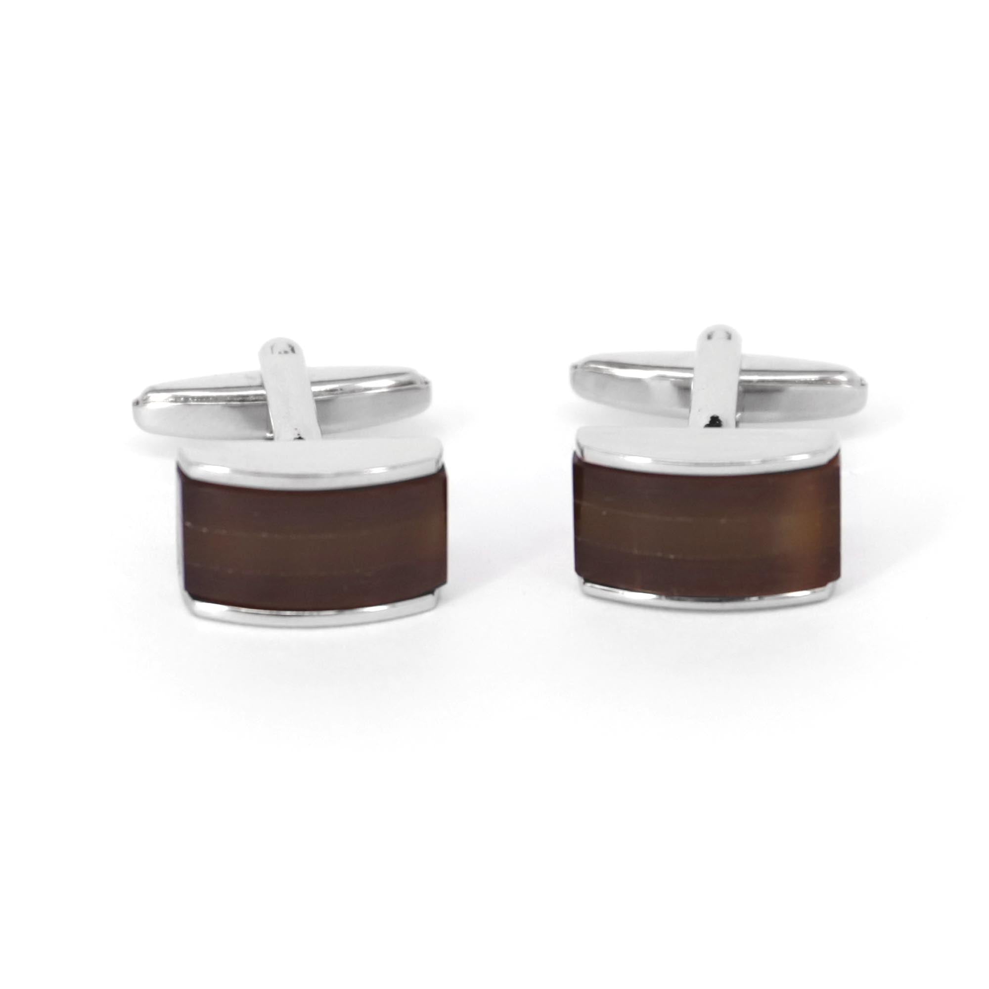 Light Brown Spherical wedgefiber ( D-Shape) Fiber Optic Cufflinks