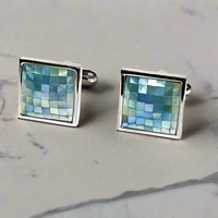 MarZthomson Sky Blue Mosaic MOP Square Cufflinks