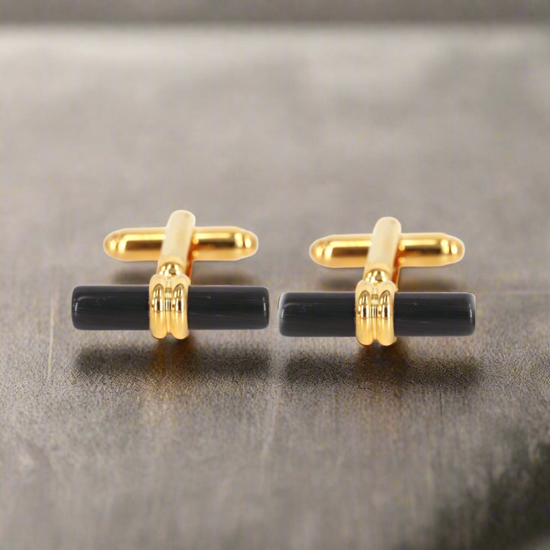 MarZthomson Black Cylinder Cufflinks with Gold (Online Exclusive)