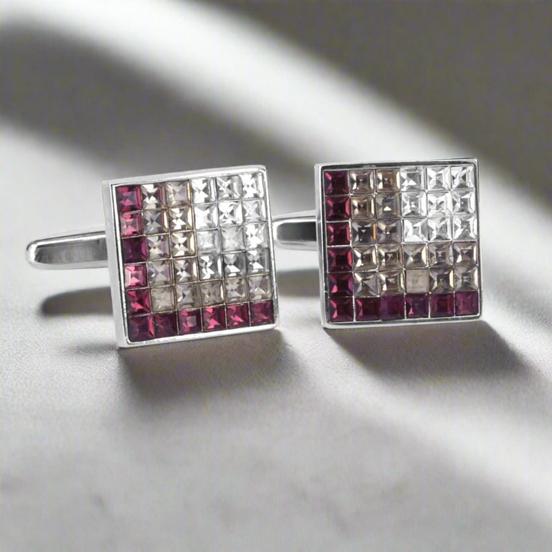 Gradient purple crystal cufflinks showcasing unique gradient light purple crystals for stylish formal wear.