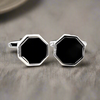 Silver Octagon Cufflinks with Black Enamel