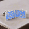 Blue Rectangle Cufflinks with Silver Floral Details (Online Exclusive)