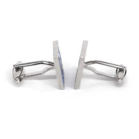 Blue Rectangle Cufflinks with Silver Floral Details (Online Exclusive)