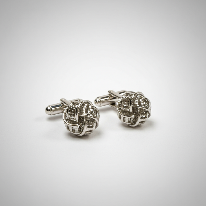 Double Silk Knot in Silver ribbon design Cufflink- Marz