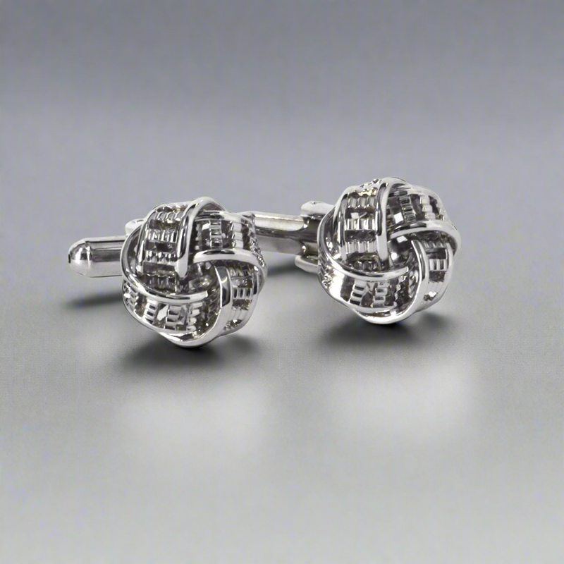Silk Knot in Silver ribbon design Cufflink- Marz