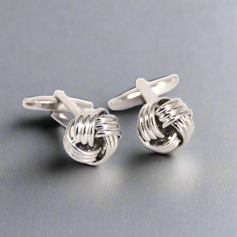 Silk Knot in Silver Cufflink - 3 wires