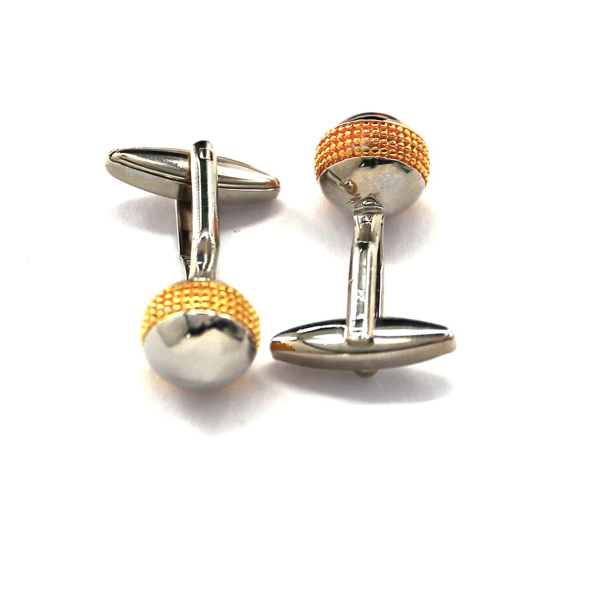 Silver and Gold diamond cut round Dome Cufflinks  (Online Exclusive)