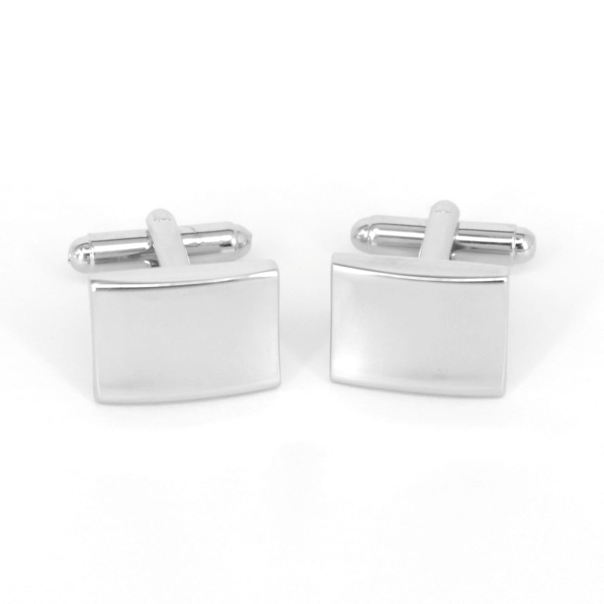 Silver Plain Rectangle Thin Cufflinks with curve at the centre