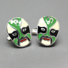 Jing Mask or Chinese Opera mask  green white Cufflinks (Online Exclusive)