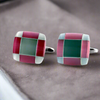 MarZthomson Light Pink Tartan Fusion Square Cufflinks (Online Exclusive)