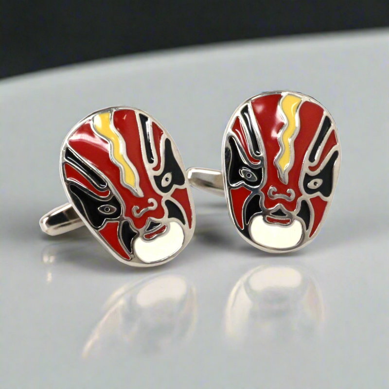 Jing Mask or Chinese Opera mask Black Yellow Cufflinks (Online Exclusive)