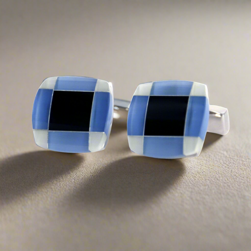 MarZthomson Light Blue Tartan Fusion Square Cufflinks (Online Exclusive)