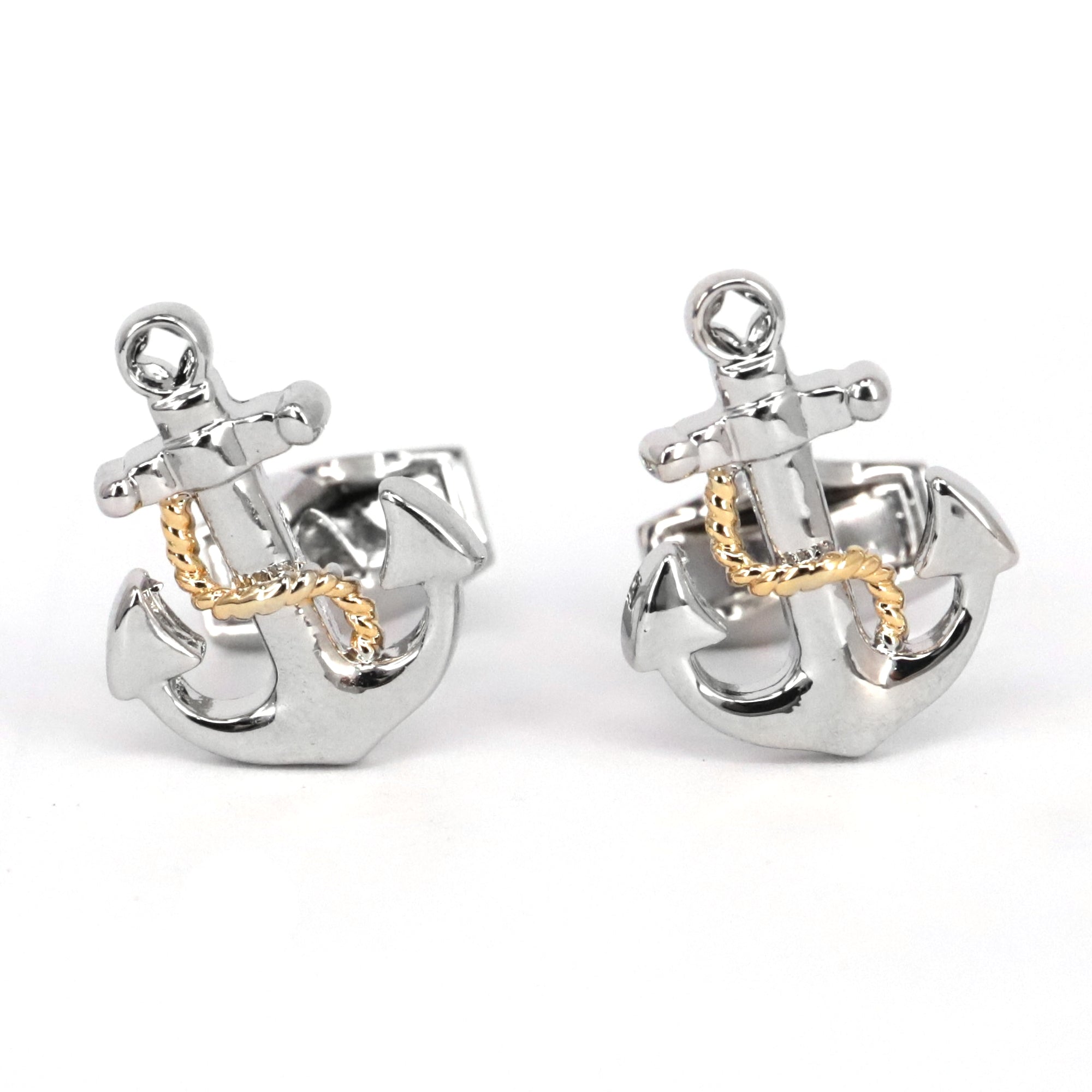 Nautical Anchor with Gold Rope Cufflinks