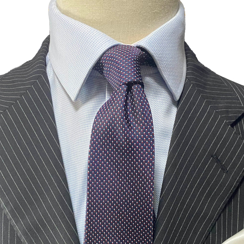 OroTie Jacquare Navy Background with white and Red small Square