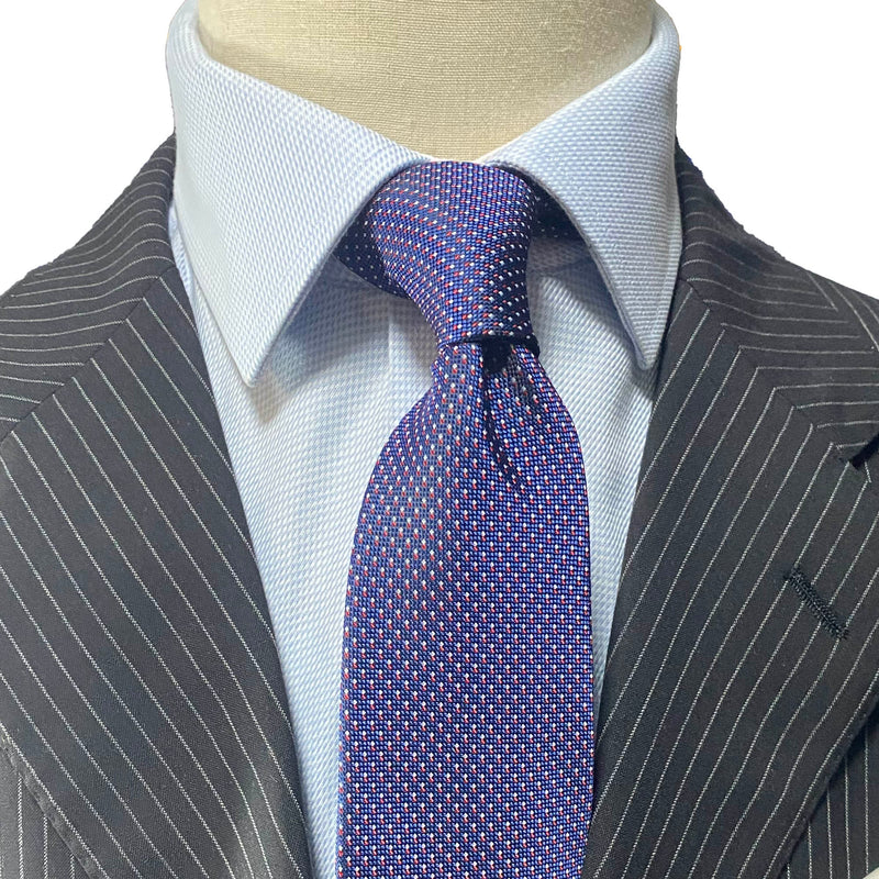 OroTie Jacquare Blue Background with white and Red small Square