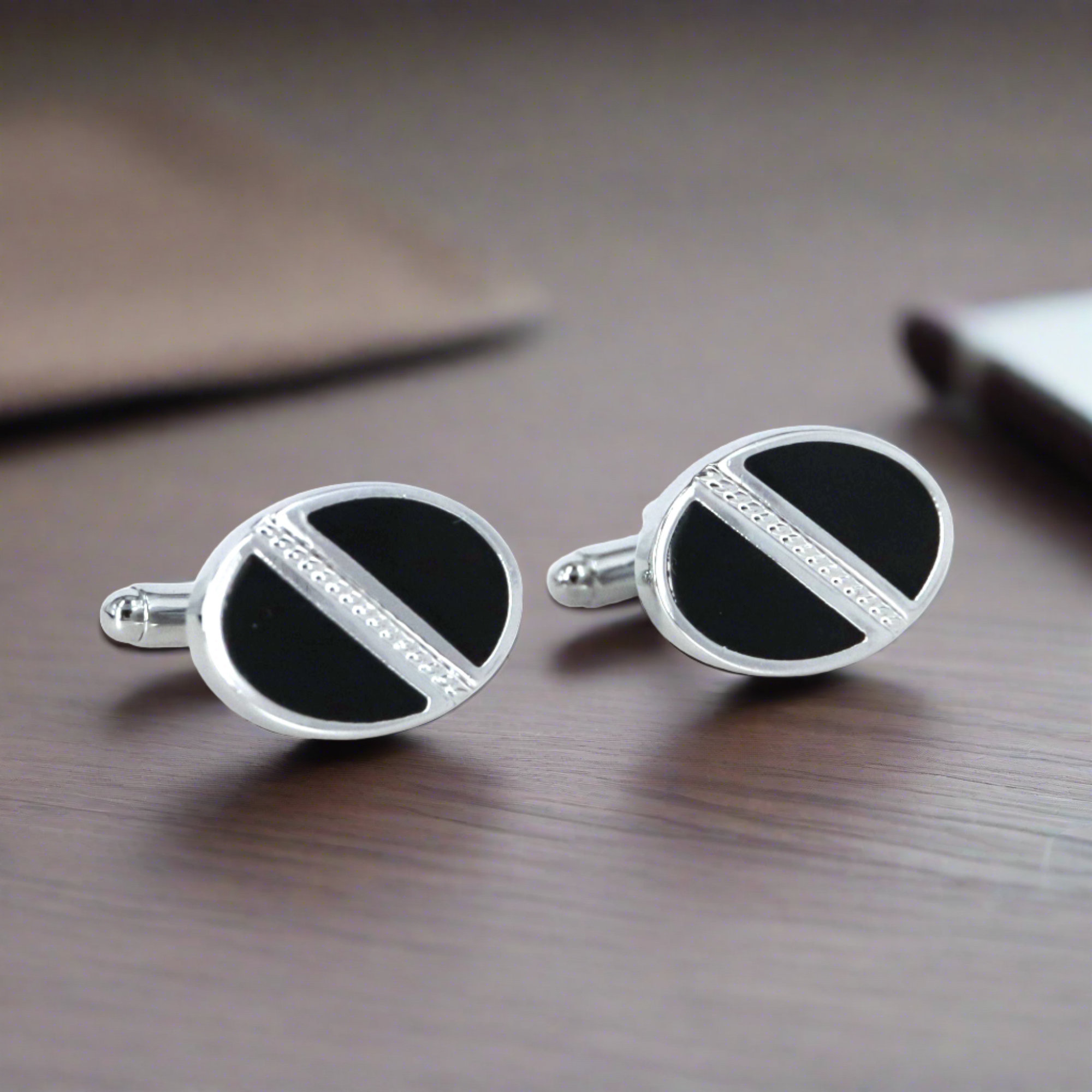 Cufflink Enamel Black and Silver