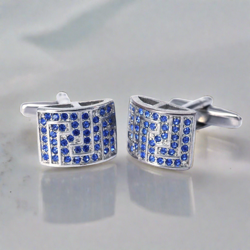 Blue Crystal D-Shaped Cufflink (Online Exclusive)