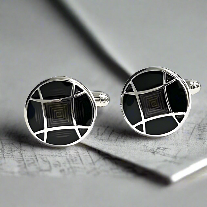 Dark Grey and Brown square Enamel Cufflinks ( Online Exclusive )