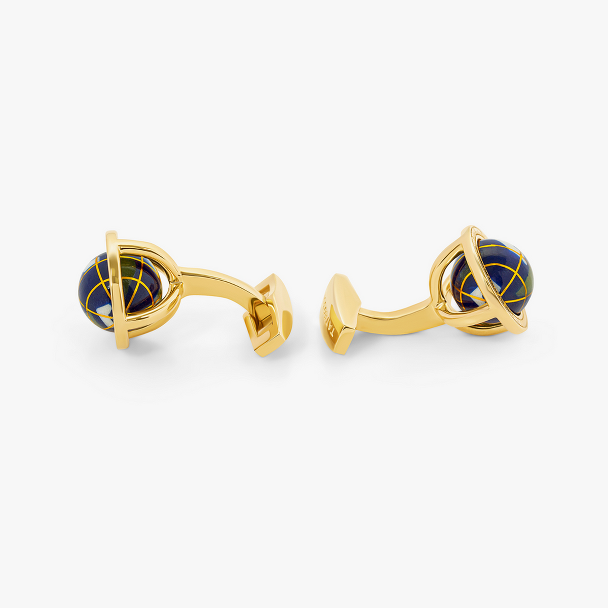Globe Cufflinks Yellow Gold Plated Silver with Blue Lapis