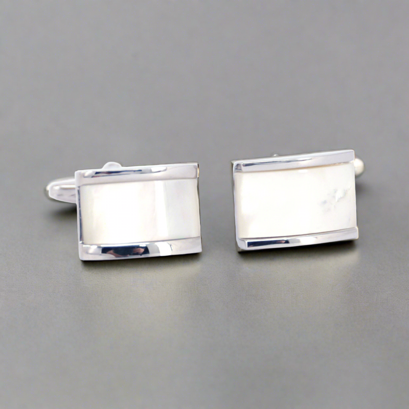 Rectangle MOP Cufflinks in  White