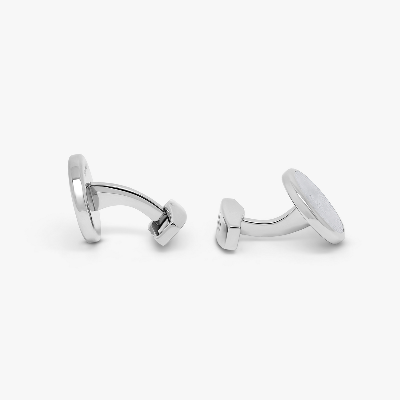 Rotondo Guilloche cufflinks with white mother of pearl in stainless steel