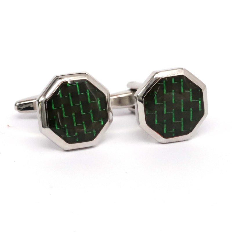 Octagon Cufflinks with Green Carbon Fiber design