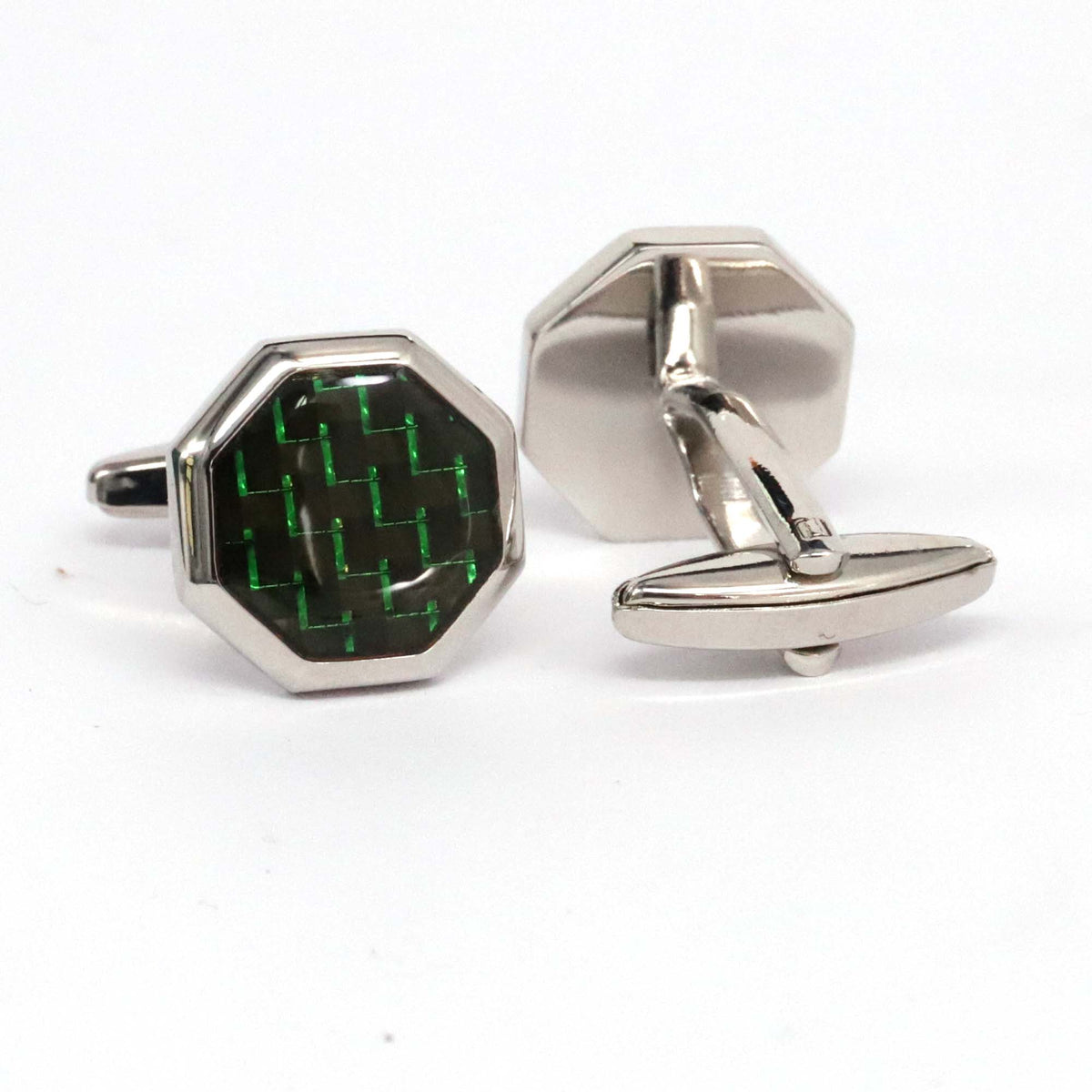 Octagon Cufflinks with Green Carbon Fiber design