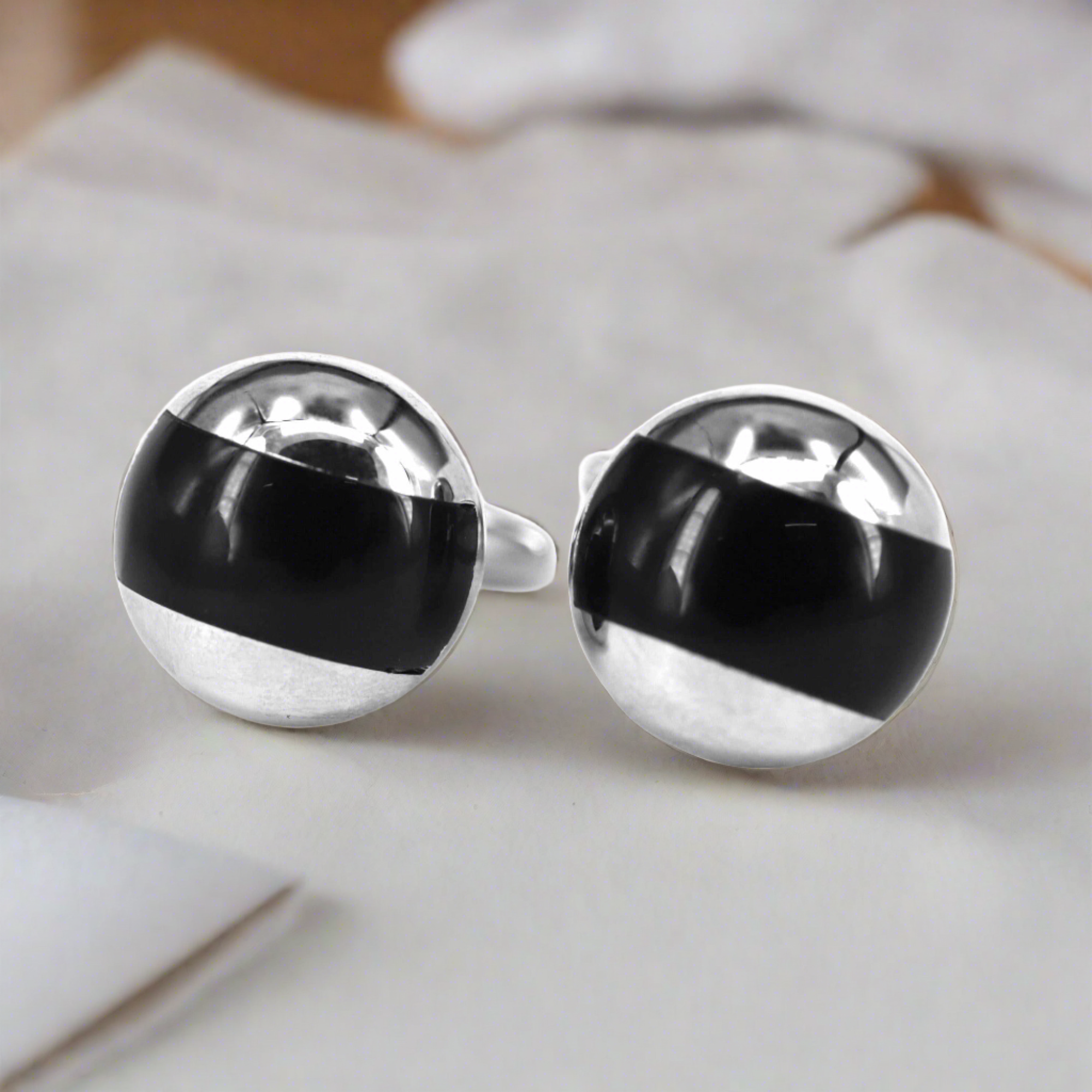 Dome Silver Black Onyx Cufflinks  (Online Exclusive)