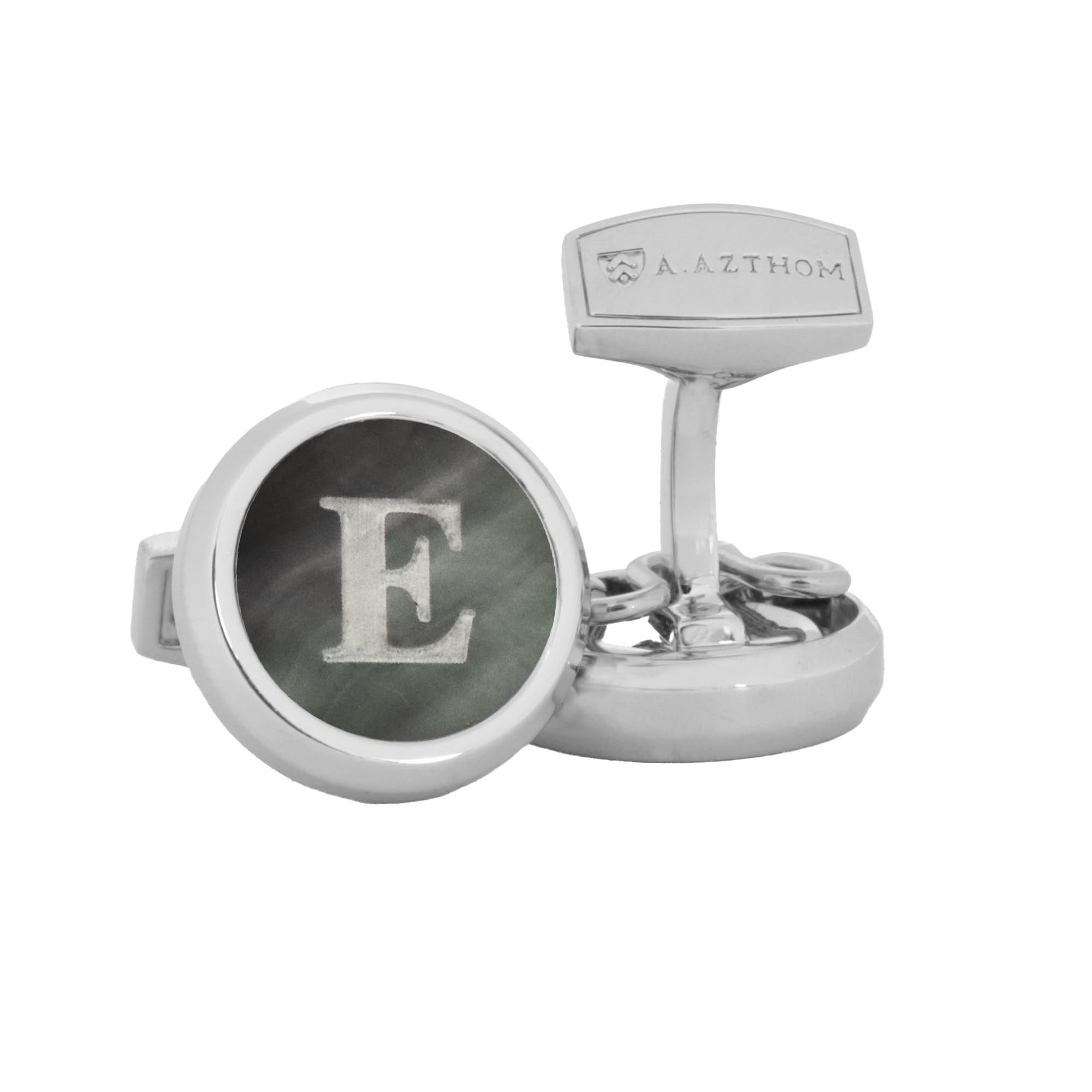 Aurum Mother of Pearl Monogram Cufflinks with Clip-on Button Covers