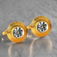 Gold Round Cufflinks with Clear Crystal Elements (Online Exclusive)