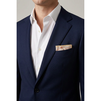 A.Azthom Peranakan Floral Medallion Silk Pocket Square – Navy & Terracotta Cream (32x32cm)