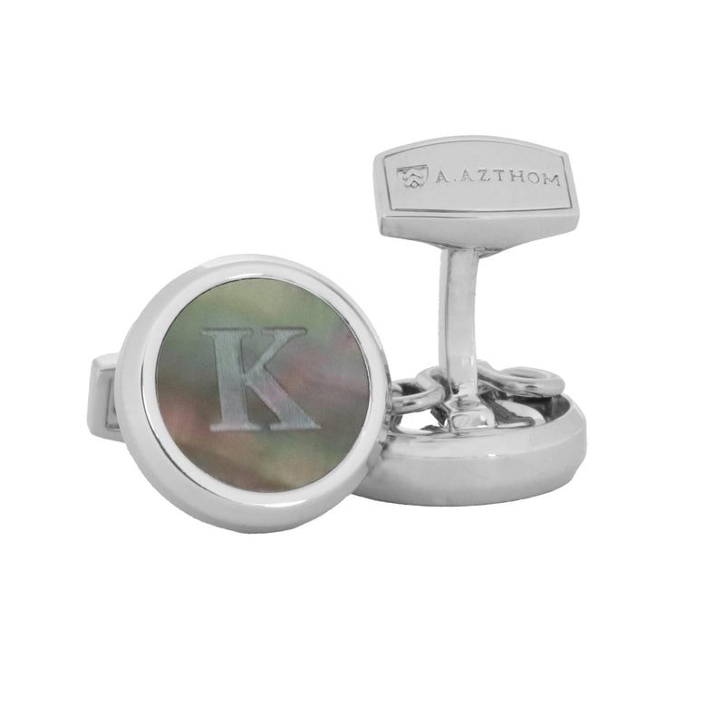 Aurum Mother of Pearl Monogram Cufflinks with Clip-on Button Covers